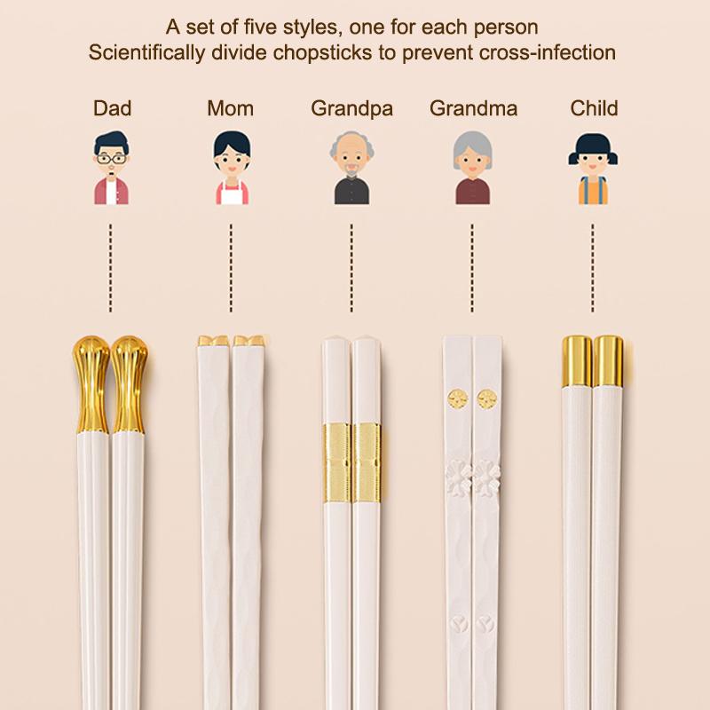 5/10Pairs White Gold Chopsticks Set Healthy Korean Sushi Sticks Chopsticks Reusable Non-Slip Chopsticks For Party Hotel Restaura