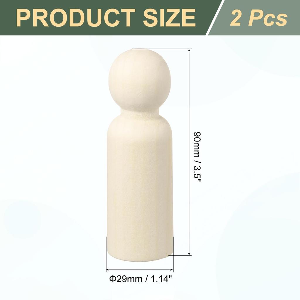 uxcell 2-Pack 3.5-Inch Wooden Peg Dolls, Boy Shape, Unpainted, for DIY Arts and Crafts, Painting