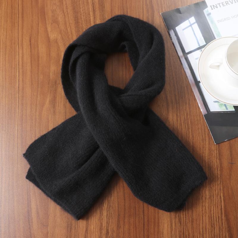 Knitted 100% Wool Cross-Perforated Scarf For Women Winter Soft Solid Fashion Neck Warmer Elegant All Match Decoration Scarves