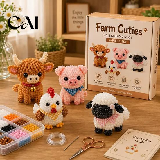 Bead Embroidery Kit 3D Beaded Animal Kit, DIY Beading for Beginners, Creative Beadwork Set Handmade Highland Cow/Butterfly/Owl Craft