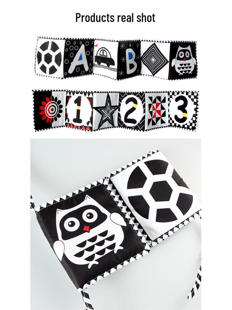 Black & White Baby Crib Bumper: Tear-Proof, Chewable Cloth Book for Early Education