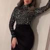 Women Elegant Round Neck Glitter Split Long Sleeves Bride Bridesmaids Wedding Long Dress Gorgeous Party Maxi Ball Gowns