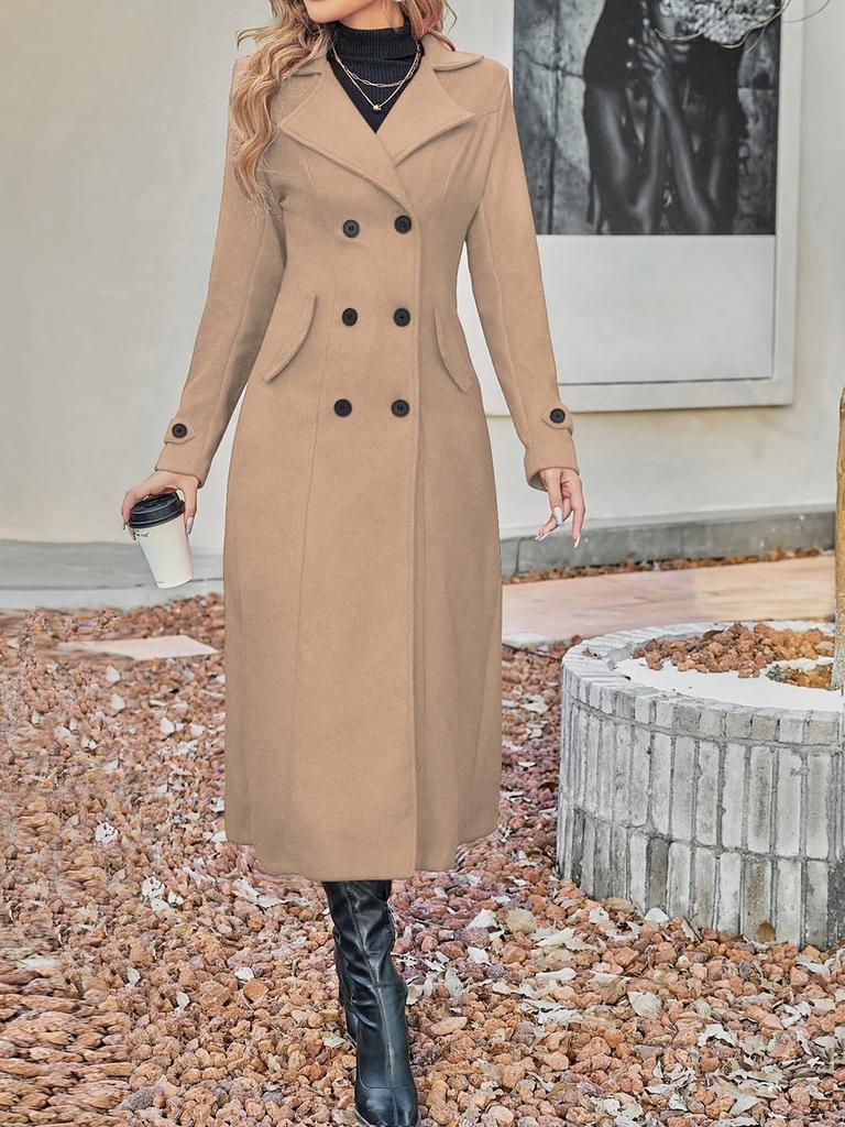 Fashion Autumn Winter Double Button Warm Wool Coat Overcoat