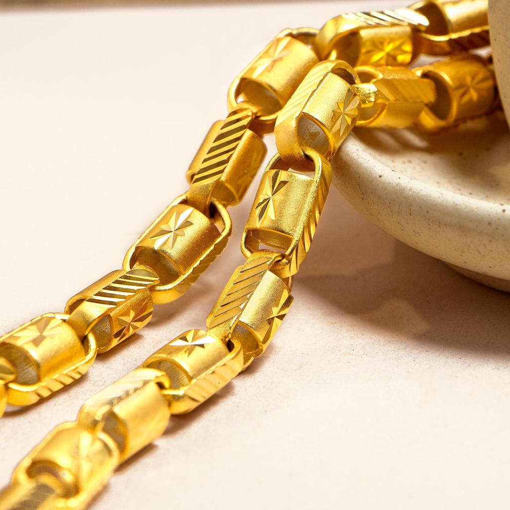 New Men's Faux Gold 8mm Faceted Star Cut Necklace - Gold Plated Chain