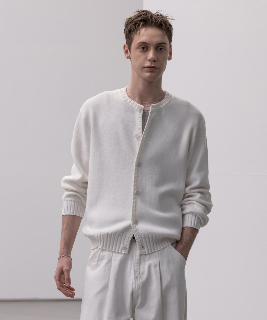 Decoroso Panel Rib Round Cardigan [White]