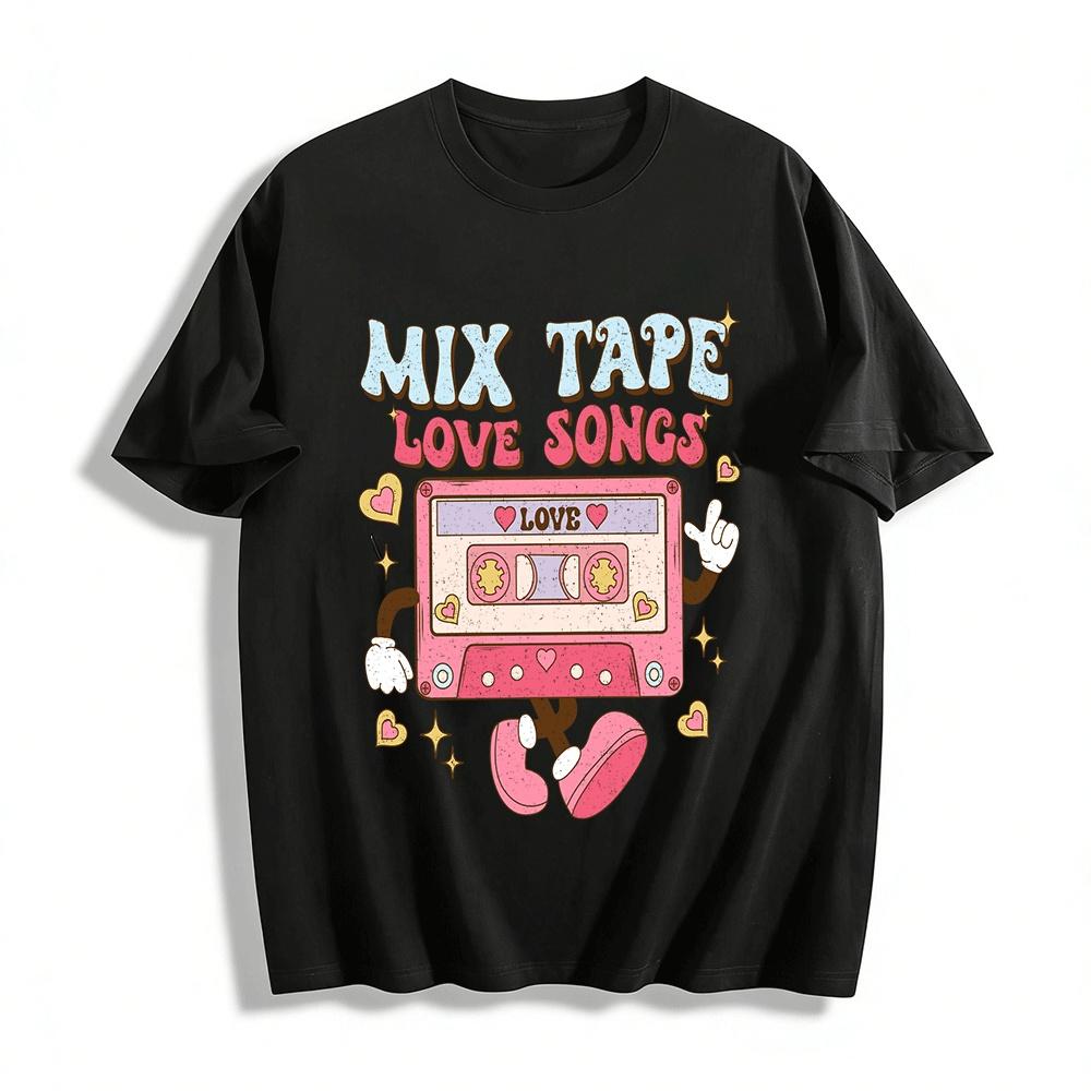 

Vintage Love Songs Mix Tape Graphic Casual Top Pure cotton T-shirt XXS