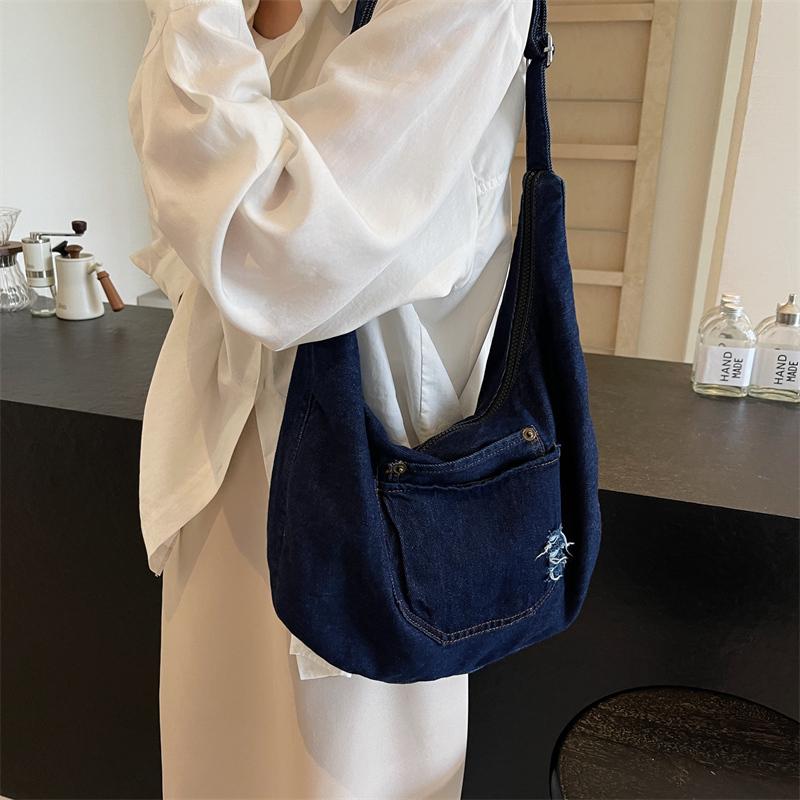 Torebka na ramię Denim Crossbody Bag Jednolity kolor Damska torba typu tote o dużej pojemności