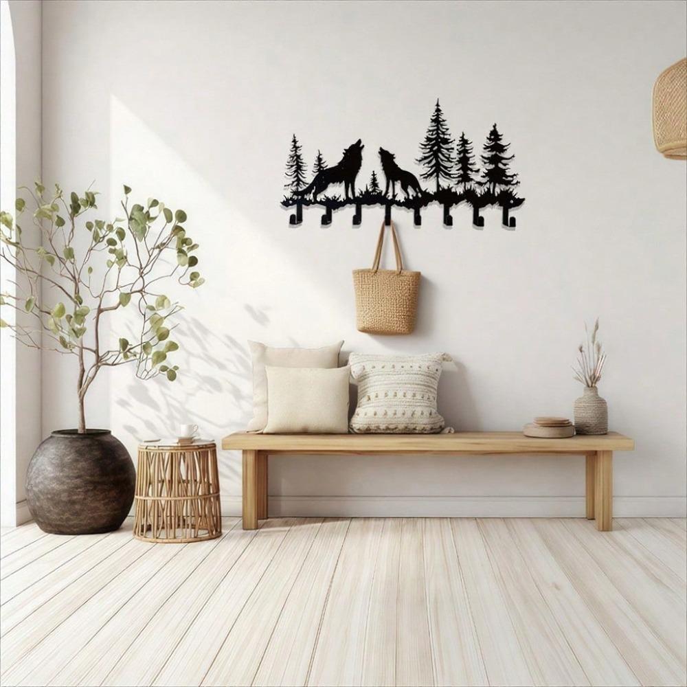 Wolf Key Holder 8 Hook Wall Mount Metal Coat Rack Rustic Entryway Organizer Space Saving Home Decor Housewarming Gift
