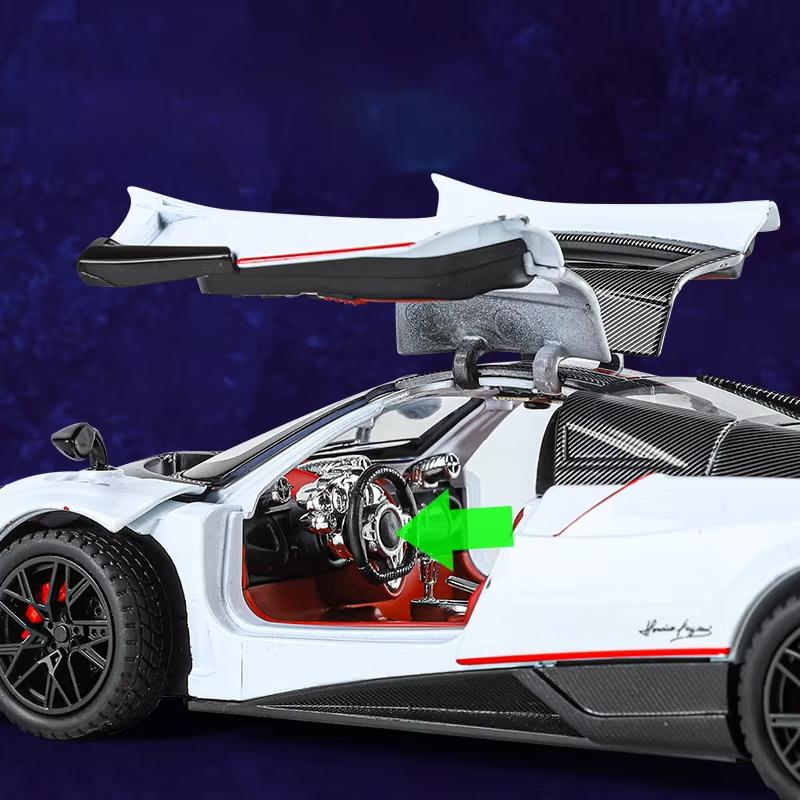 1:24 Pagani Huayra BC Mașină super sport din aliaj de jucărie turnată sub presiune Model de mașină de sunet și lumină Trage înapoi Colecție de jucării pentru copii Cadou de aniversare pentru băiat