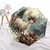 1 PC Automatic Folding Umbrella - Deer with Presents Pattern, Portable & Foldable Design with 8 Ribs, Christmas Birthday Gifts