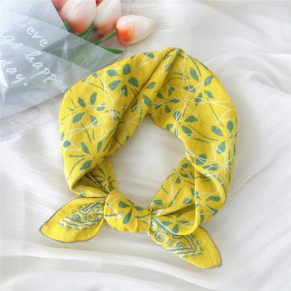 Fashion Floral Print Square Scarf Soft Handkerchief Women Hair Scarf Cotton Linen Head Scarfs Ladies Neck Scarves Summer Autumn