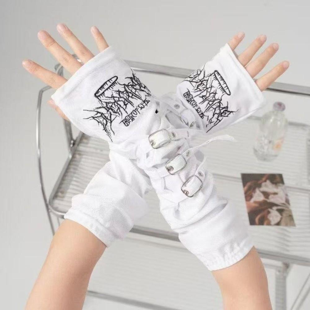 Polyester Half Finger Arm Warmers Embroidered Design Arm Covers Sun Protection Gloves  Unisex