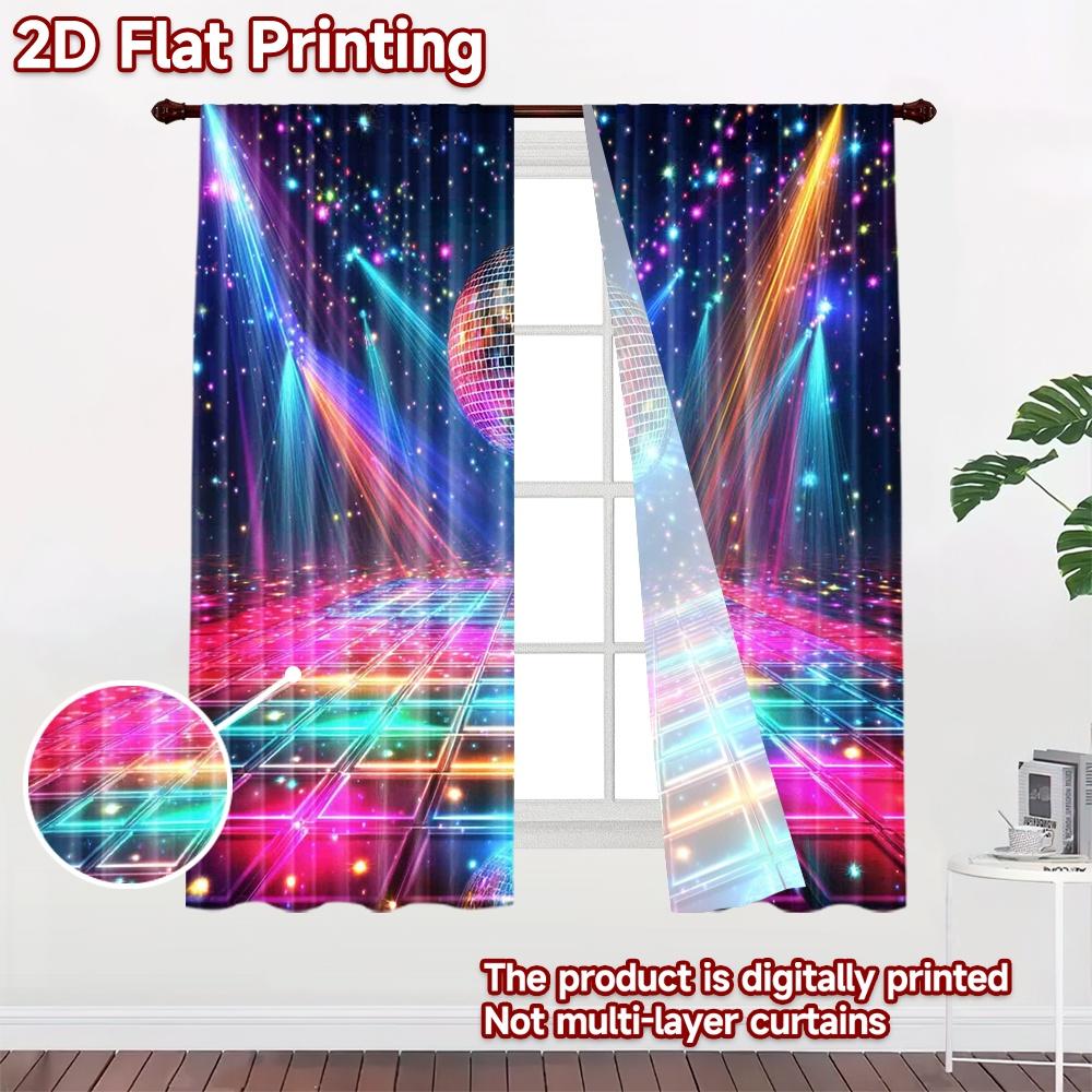 2D Flat Printing 2pcs Party Window Curtains Disco Ball Dance Floor Digital Printed Polyester Drapes Festive Holiday for Photo