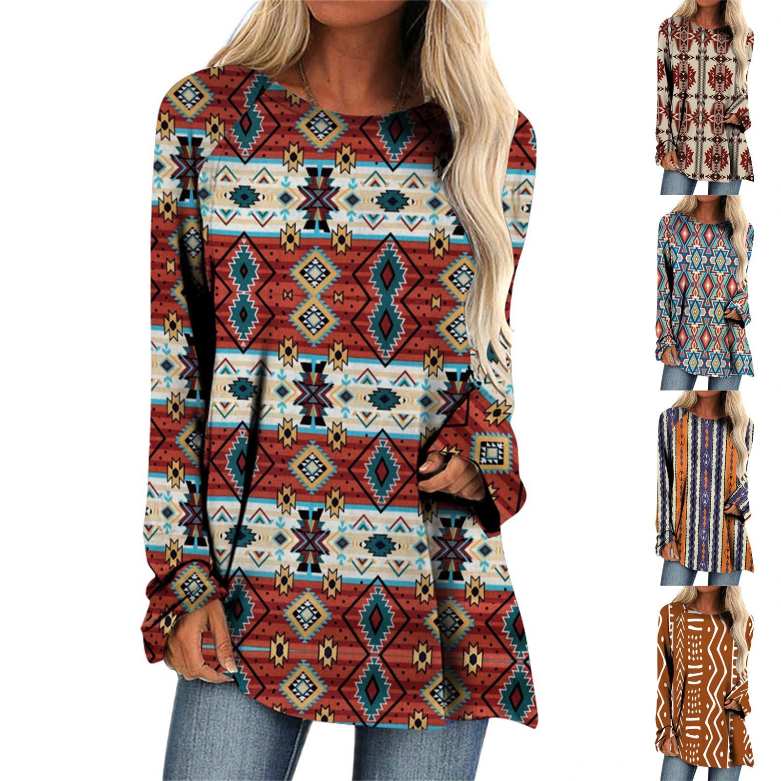 

Женская мода, повседневная блузка с длинными рукавами и принтом, пуловер с круглым вырезом