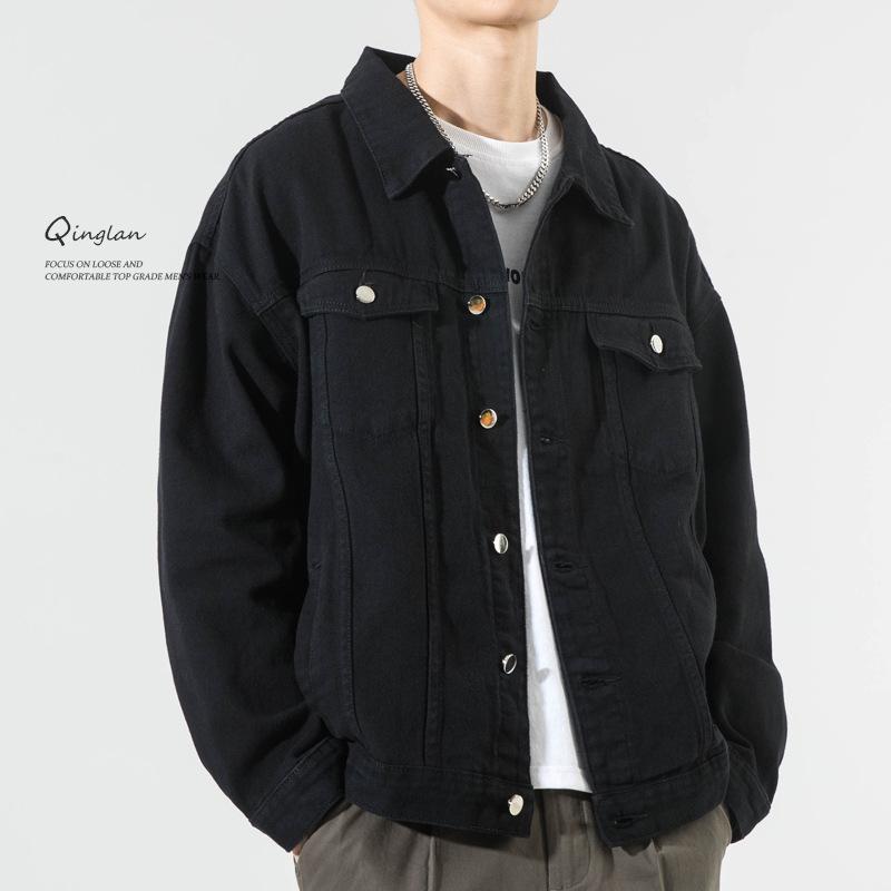 Black Denim Jacket Men'S Loose Casual Large Size Fat Man Thin Versatile Ruffian Handsome Tooling Jacket Top