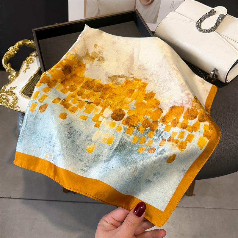 Luxury Temperament Rose Scarf, Spring and Autumn Women's Neck Protection, Scarf, Sunscreen Shawl, New Imitation Silk 71cm Square Scarf