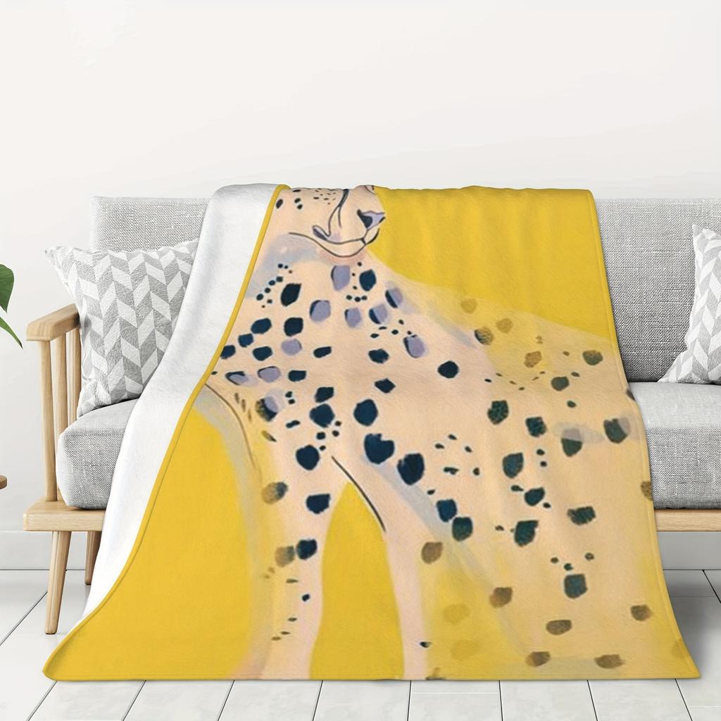 Cartoon cheetah animal digital-printed polyester Bedroom velvet flannel cover blanket Fleece soft sofa cover blankets for beds