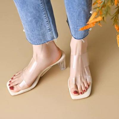 Summer Women Pumps Sandals PVC Jelly Slippers Open Toe High Heels Women Transparent Perspex Slippers Shoes Heel Clear Sandals