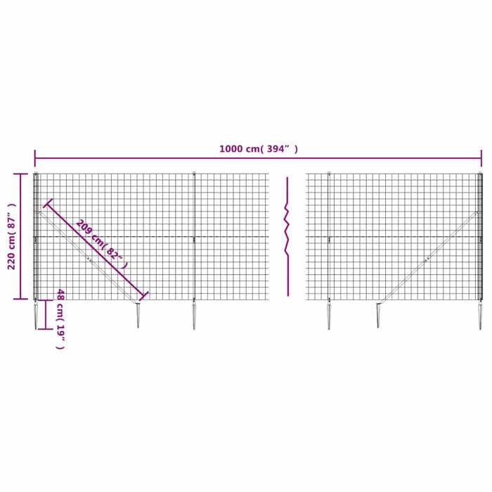 VidaXL Clôture en Treillis Métallique et Ancrage, Panneau de Clôture Décoratif, Barrière de Protection Jardin Patio 154279