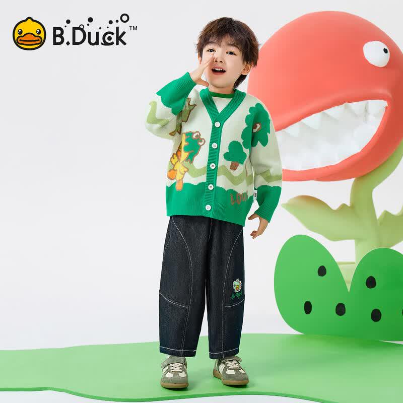 B.Duck Boys' Cartoon V-Neck Cardigan Sweater