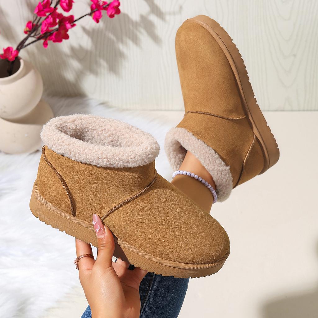 Autumn and Winter New Flat-bottomed Matte Snow Boots Women's Fleece Thickened Non-slip Warm Short Boots
