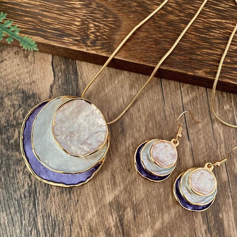 Enamel Round Jewelry Sets Women'S New Fashion Geometric Earrings And Necklaces Set Party Accessories For Mother'S Day Gift