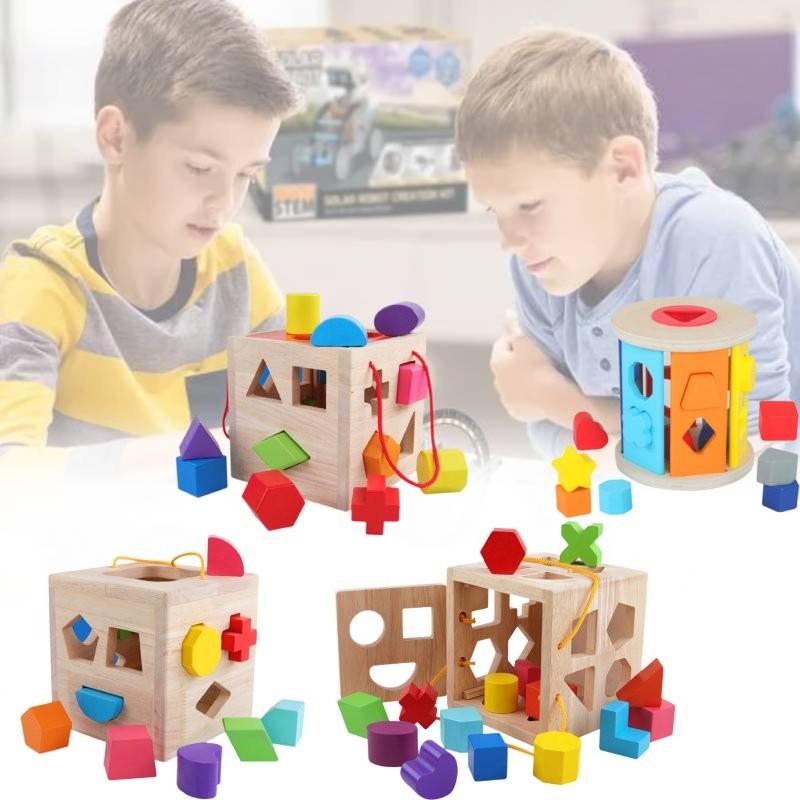 Colorful Aa Geometry Shape Matching Toy Set Wooden Building Blocks For Babies And Toddlers