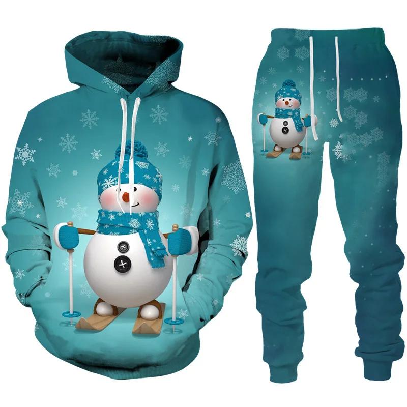 Christmas Santa Claus 3D Print Man Woman Hoodie + Pants 2pcs Sets New Year Holiday Party Casual Oversized Pullover Tracksuit Set