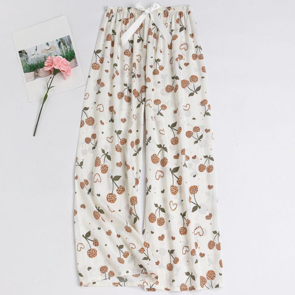 Women's Floral Cotton Silk Pajama Pants, Mosquito Repellent, Outdoor & Home Wear, Plus Size, Lightweight Summer Style.