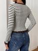 2026 Autumn/Winter Sweet Retro Striped Ruffled Slim Knit Sweater for Women