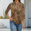 Women's Fashion Casual Lapel Short 3/4 Sleeve Print Shirt Women's Button Up Tops