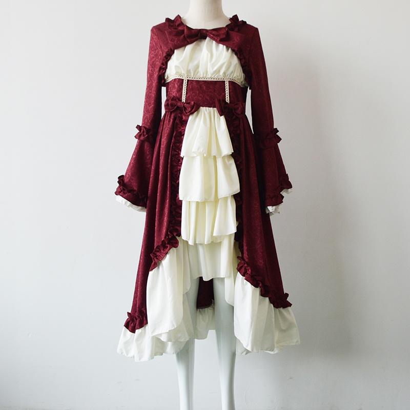 Elegant Medieval Retro Gothiced Court Dress With Square Neck And Bowknot For Women