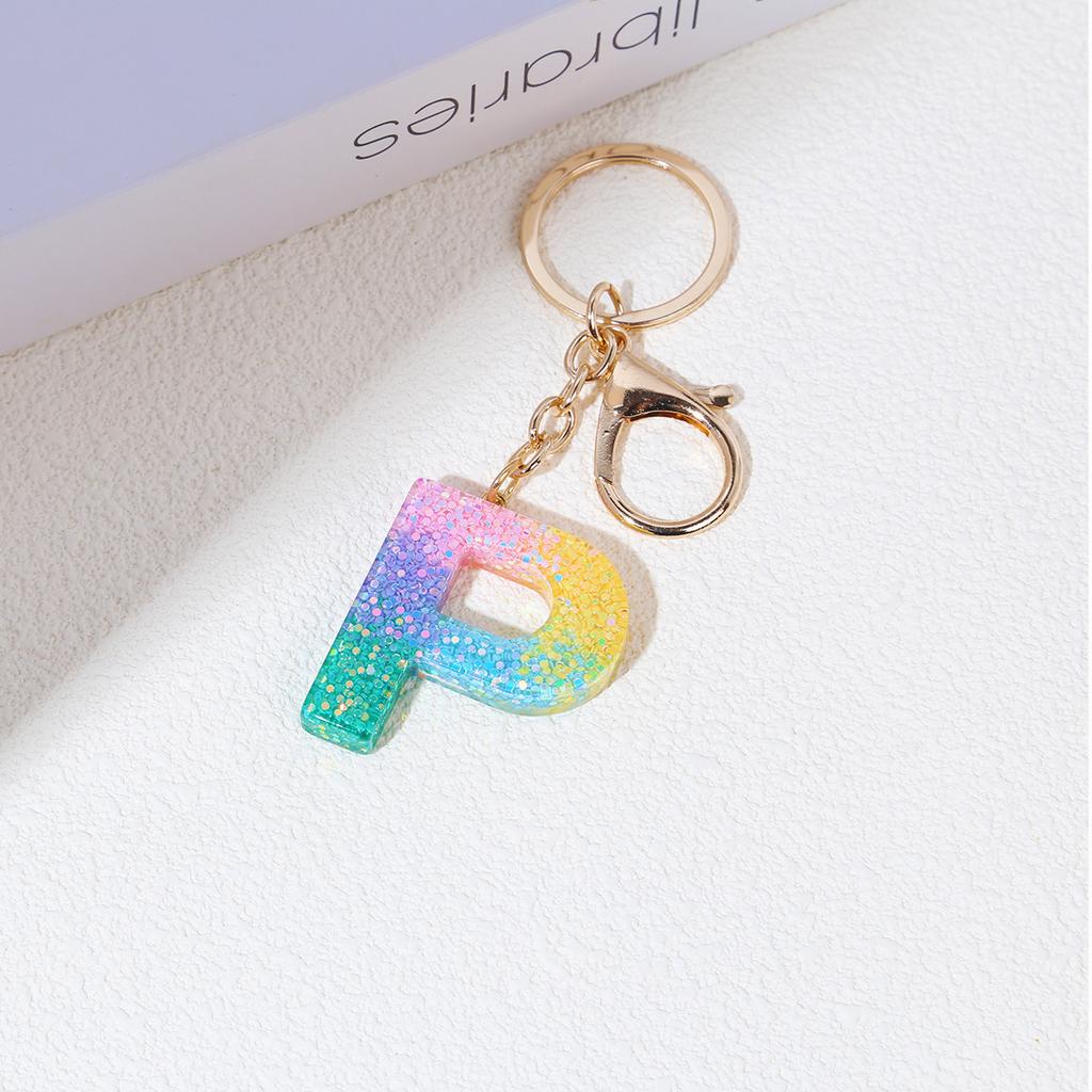 Resin Rainbow Color English Alphabet Tassel Keychain Creative Premium Crystal Epoxy Pendant Bag Pendant