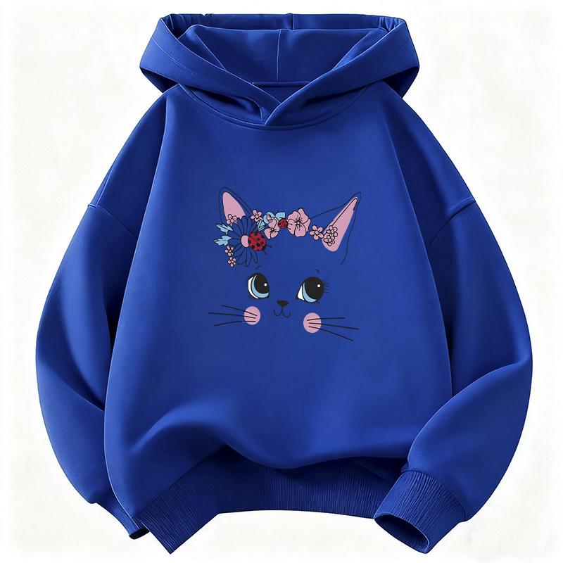 Sweet Cat Meme with Flower Cute Hoodie Kids Children's Sweatshirt Harajuku Hoody for Boys Girls Autumn Winter Casual Hoodies