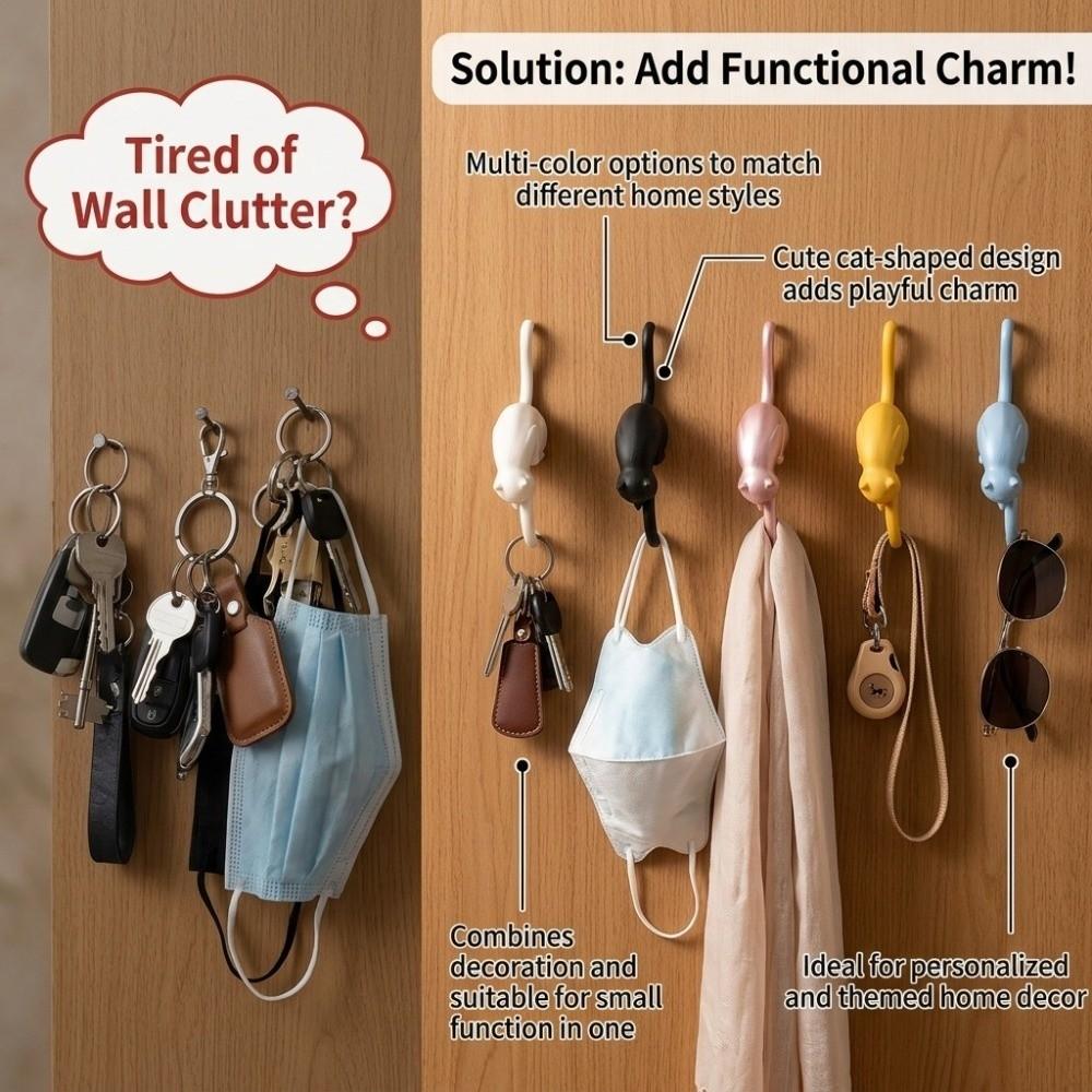 With Lantern Cat Shaped Hook Cute Figurine Cat Hanging Hook Funny Cat Wall Hook Light  Unique Gift
