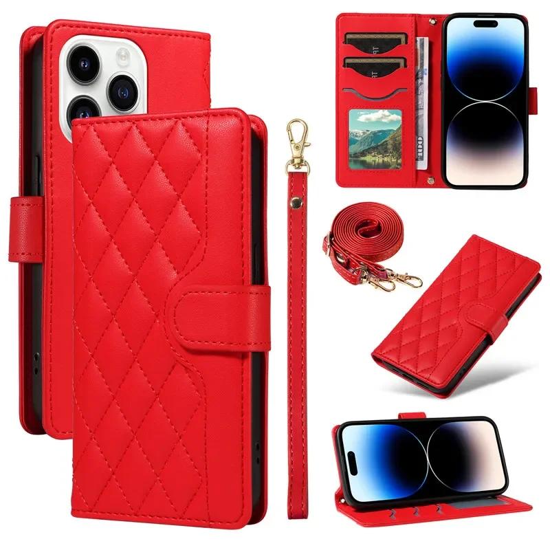 

Lanyard Leather Wallet Card Phone Case for iPhone 17 Air 16E 16 Pro Max 15 14 Plus 13 12 11 XS XR X Crossbody Flip Purse Cover iPhone X (iPhone XS)