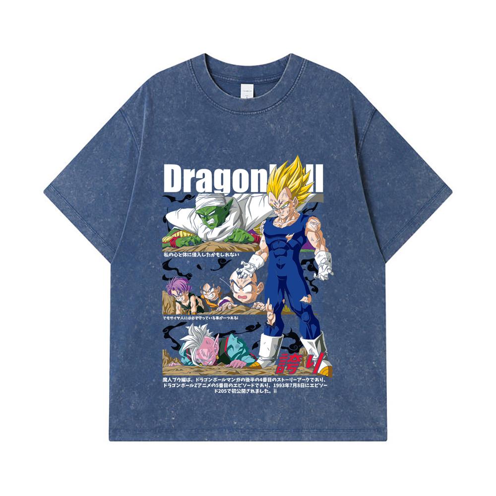 275 GSM Washed T-shirts 100% Cotton Dragon Ball V6 Majin Vegeta Print Unisex Heavy Cotton T Shirt
