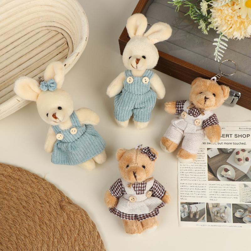 Cute Cartoon Wear Clothes Bear Rabbit Plush Toy Stuffed Doll Pendant Keychain Backpack Hanging Decoration Couple Gifts