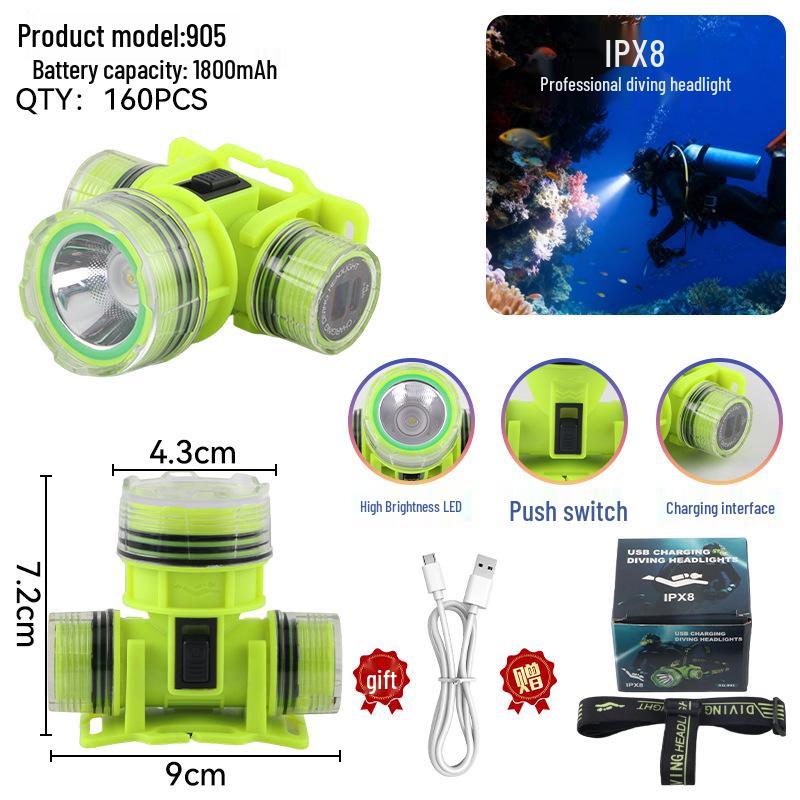 Ultra-Bright LED Waterproof Diving Headlamp – High-Power Outdoor Underwater Flashlight