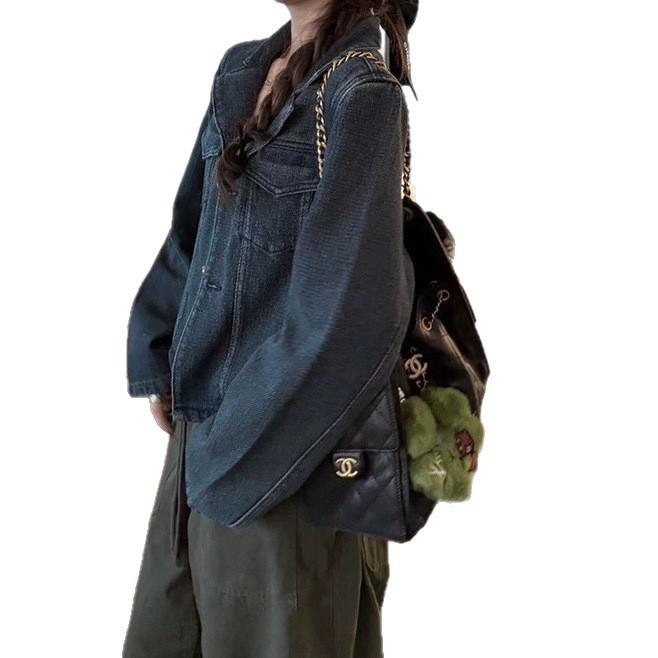 Blues Moment Retro Distressed Denim Jacket for Women, Early Autumn Korean Style