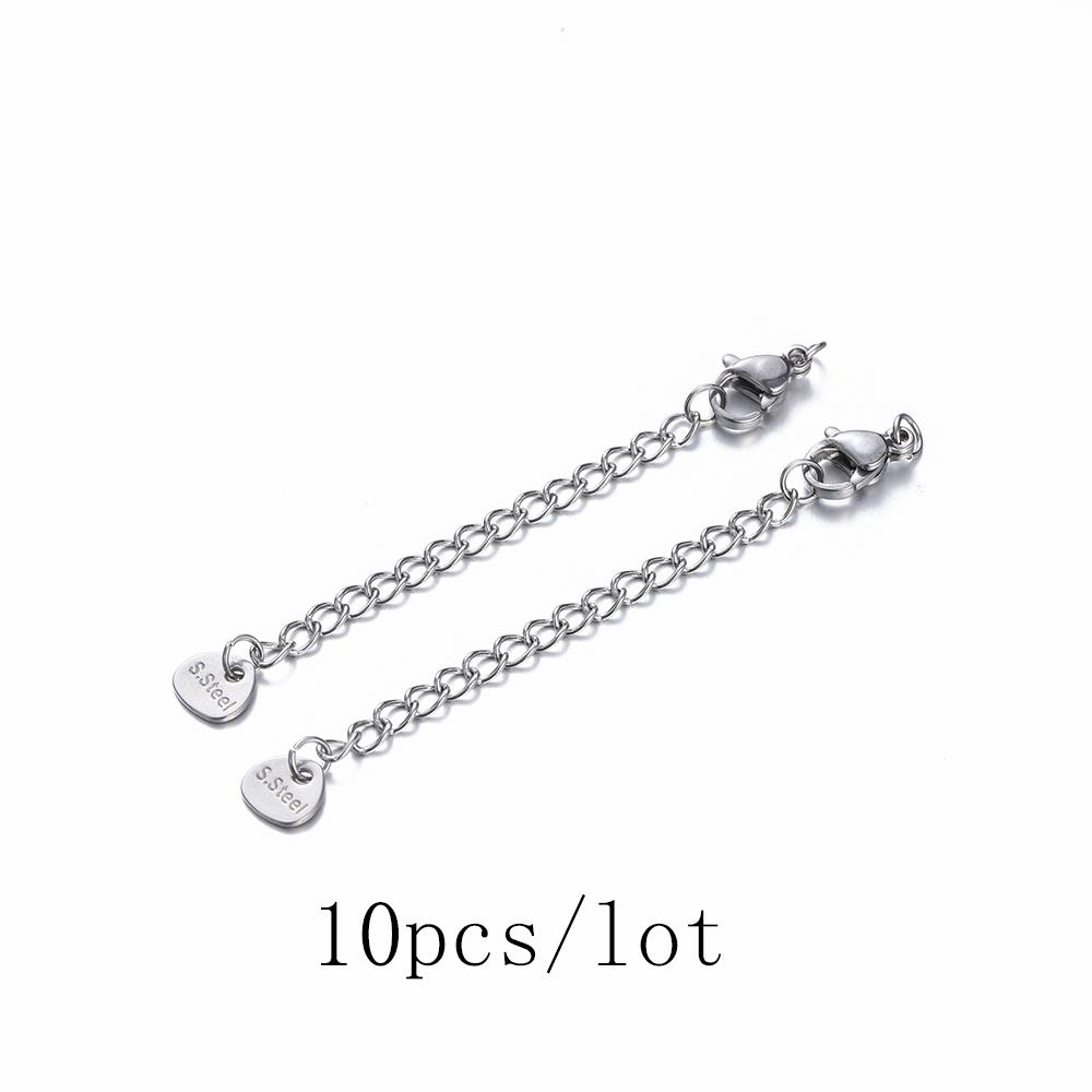 10/50pcs Stainless Steel Extension Chains with Lobster Clasps Connector Link Necklace Tail Making DIY Bracelet Accessories