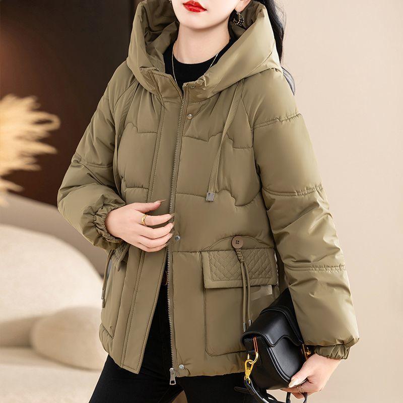 Winter Thickened Down Cotton Coat for Mom Warm Loose Hooded Fashion Short Jacket