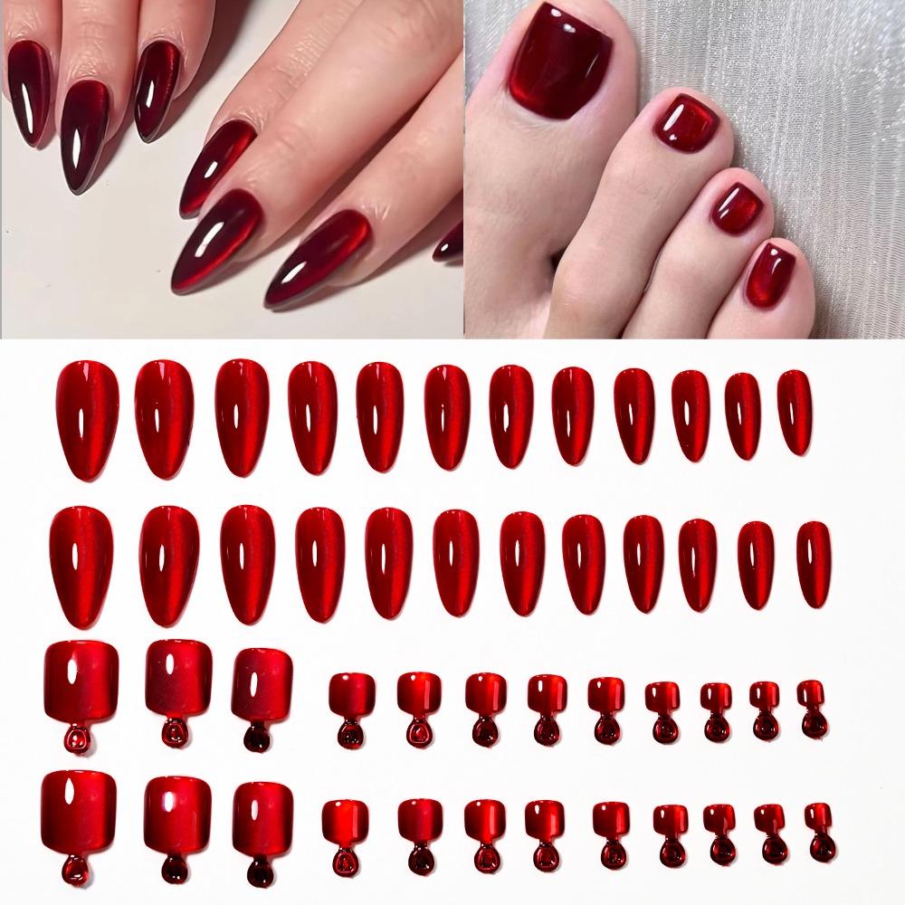 48Pcs Glossy Finish False Nails Set Short Square Shape Short Tip Toenail  For Fingernails & Toenails