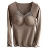 Women Bottoming Tops V-Neck Chest Padded Long Sleeve Thermal Tops Elastic DE Velvet