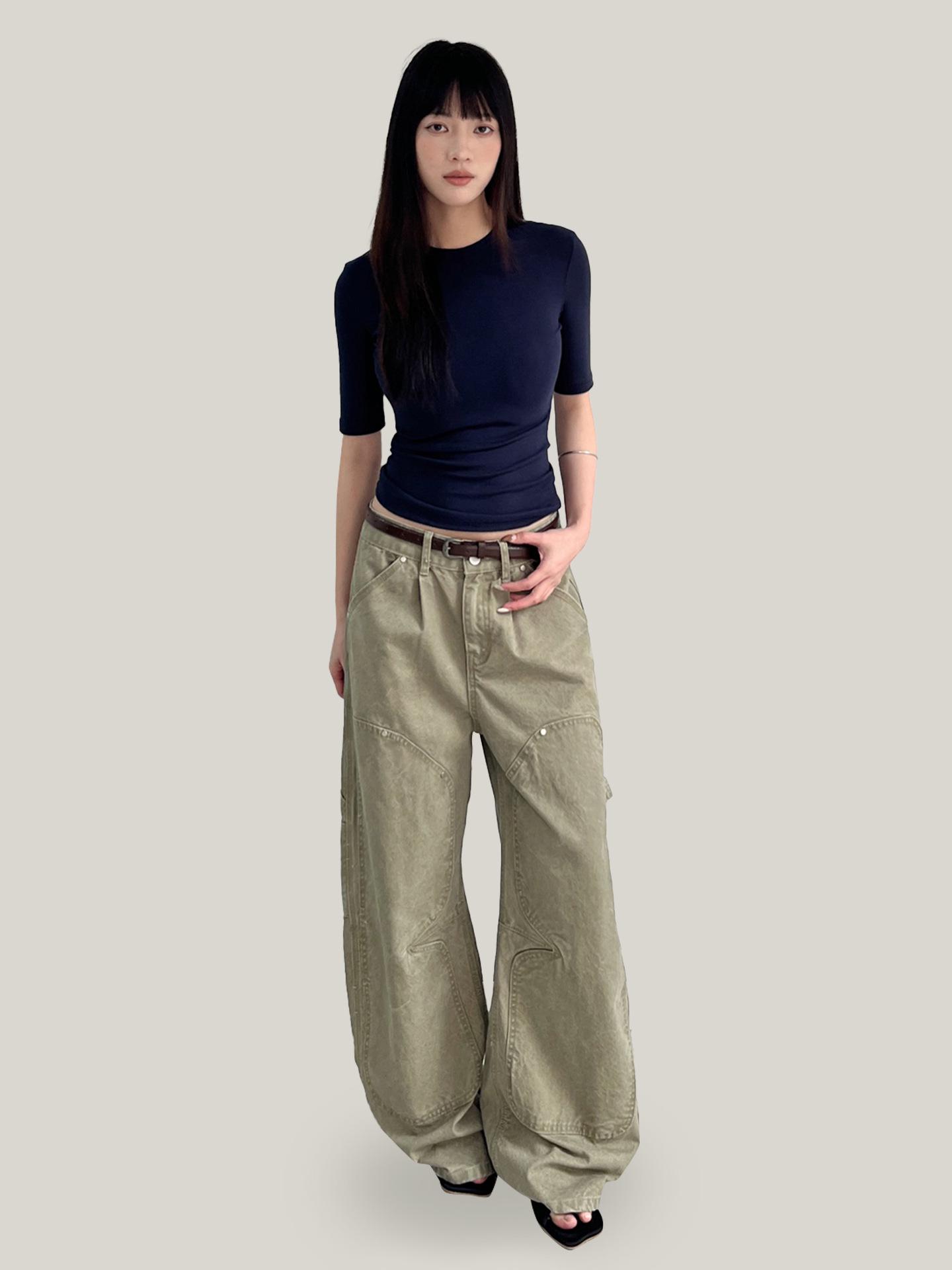 Yuyi 2026 Spring Women s Patchwork High Street Denim Jeans Curved Blade Long Pants (lq1456) S (up to 100 lbs)