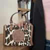 TORY BURCH Ella Double T Logo Leather Tote Bag Tote Bag Shopping Bag Shoulder Handbag Mini Women's Leopard Print