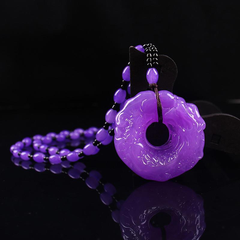 Retro Imitation Amber Necklace For Men And Women Purple Beaded Long Pendant Sweater Chain Mother'S Day Gift