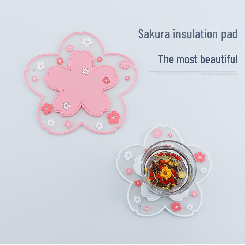 Cherry Blossom Heat Insulation Mat for Dining Table - PVC Anti-Scald Flower Coaster & Casserole Pot Mat.