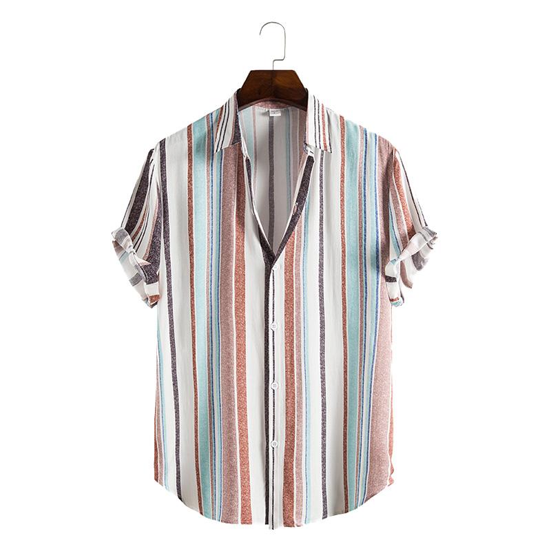 

Мужские летние полосатые футболки с короткими рукавами и пуговицами, топы