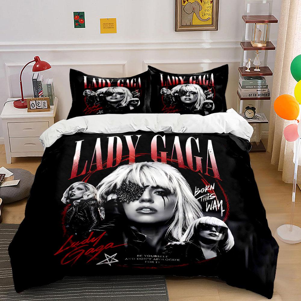 Lady Gaga Born This Way Kunst Bettwäsche Bettbezug Set Bettbezug Kissenbezüge  (1*Bettbezug 2*Kissenbezüge, ohne Bettdecke) 135x200cm black